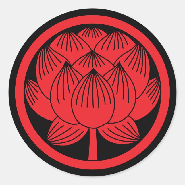 Pegatina Redonda Familia japonesa Crest-Lotus (Anverso)