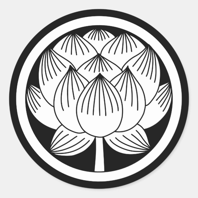 Pegatina Redonda Familia japonesa Crest-Lotus (Anverso)