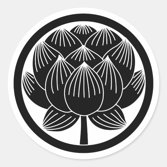 Pegatina Redonda Familia japonesa Crest-Lotus (Anverso)