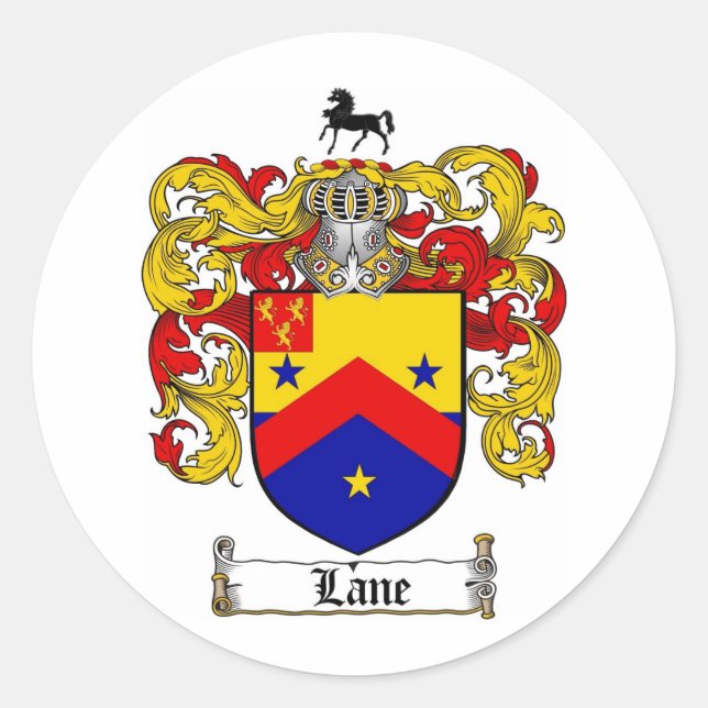 PEGATINA REDONDA FAMILIA LANE CREST - LANE COAT OF ARMS (Anverso)