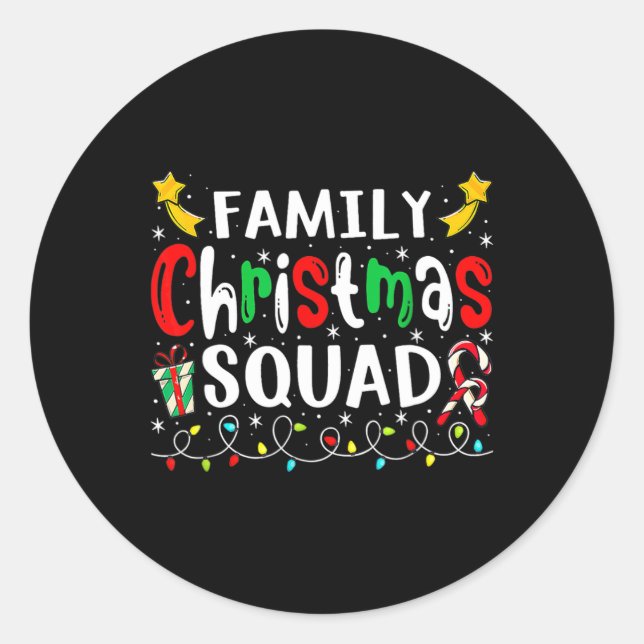 Pegatina Redonda Familia Navidades Santa Hat Crew Fun Mujeres Hombr (Anverso)