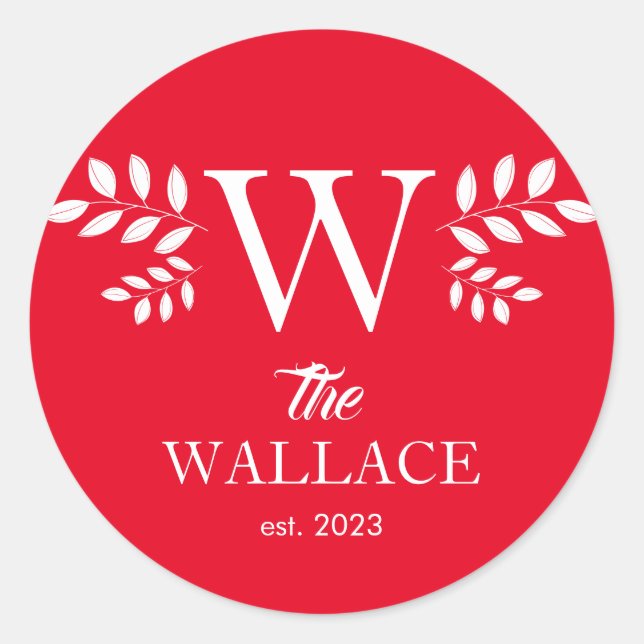 Pegatina Redonda Familia Navidades Sencillos Elegantes Monogramados (Anverso)