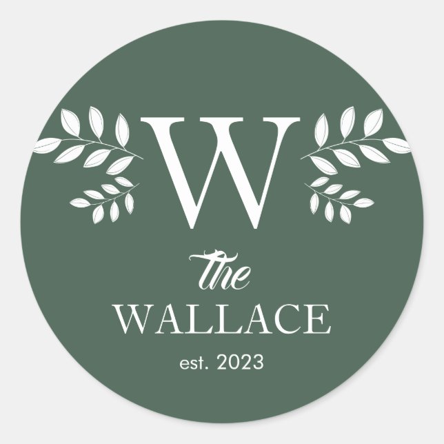 Pegatina Redonda Familia Navidades Sencillos Elegantes Monogramados (Anverso)