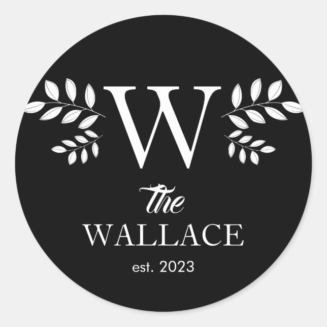 Pegatina Redonda Familia Navidades Sencillos Elegantes Monogramados (Anverso)