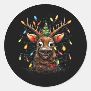 Pegatina Redonda Familia navideña Feliz Árbol de Navidad enciende a