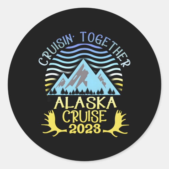 Pegatina Redonda Familia O Vacaciones Del Cruise Alaska 2023 (Anverso)