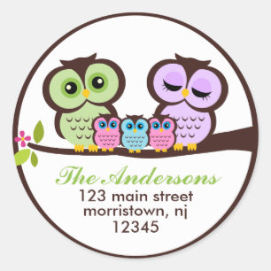 Pegatina Redonda Familia Owl