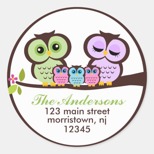 Pegatina Redonda Familia Owl (Anverso)