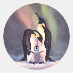 Pegatina Redonda FAMILIA PENGUIN de SHARON SHARPE