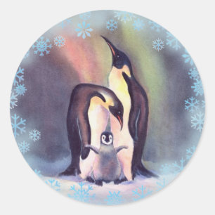 Pegatina Redonda FAMILIA PENGUIN de SHARON SHARPE