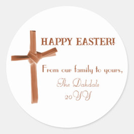 Pegatina Redonda Familia personalizada Happy Easter Palm Cross Eart