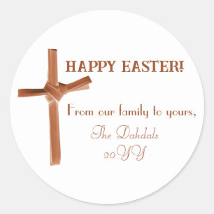 Pegatina Redonda Familia personalizada Happy Easter Palm Cross Eart