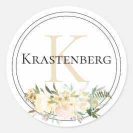 Pegatina Redonda Familia personalizado Monograma Nombre Crema Blanc