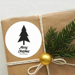 Pegatina Redonda Familia personalizado Nombre Feliz Navidad Blanco