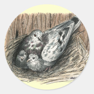 Pegatina Redonda Familia Pigeon