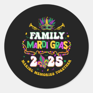 Pegatina Redonda Familia Retro Mardi Gras 2025 Mardi Gras coinciden