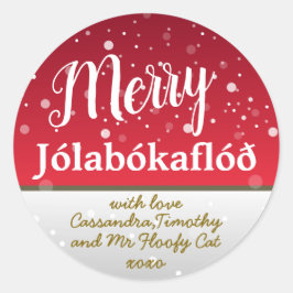 Pegatina Redonda Familia Roja Personalizada Merry JólabókaflóŠ