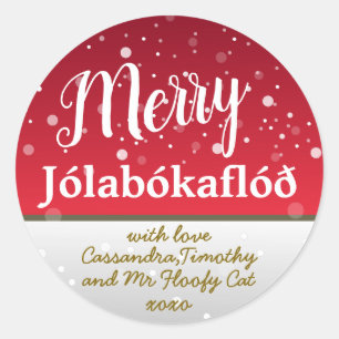 Pegatina Redonda Familia Roja Personalizada Merry JólabókaflóŠ
