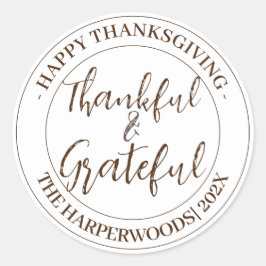 Pegatina Redonda Familia simple moderna feliz de acción de gracias