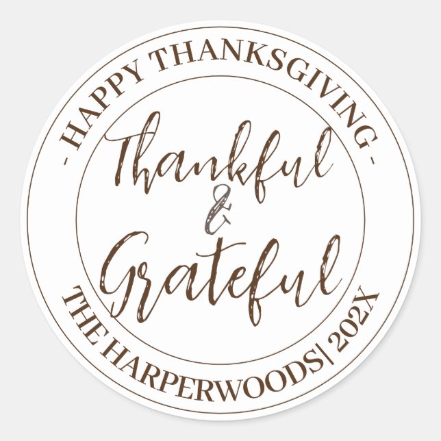 Pegatina Redonda Familia simple moderna feliz de acción de gracias (Anverso)