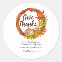 Pegatina Redonda Familia simple moderna feliz de acción de gracias