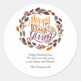 Pegatina Redonda Familia simple moderna feliz de acción de gracias