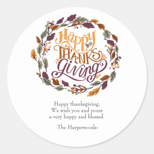 Pegatina Redonda Familia simple moderna feliz de acción de gracias (Anverso)