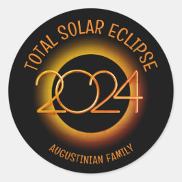 Pegatina Redonda Familia TOTAL DE ECLIPSE SOLAR 2024 personalizada