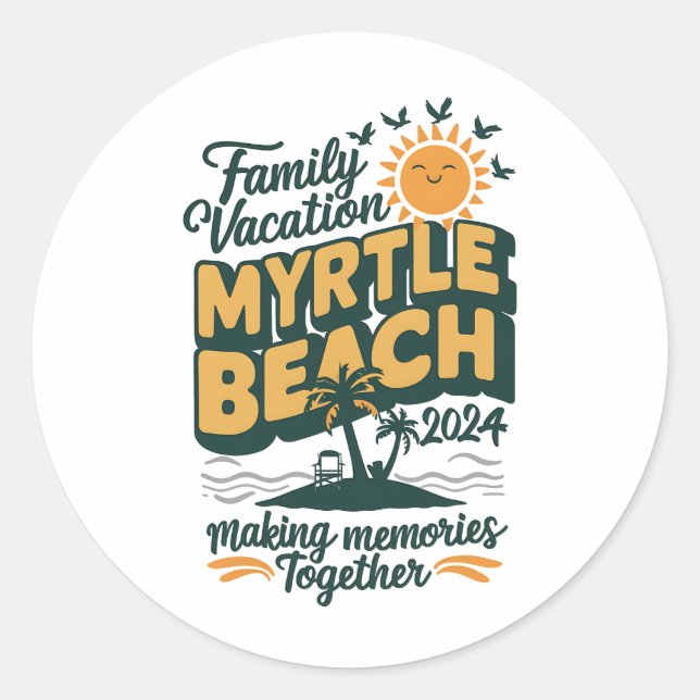 Pegatina Redonda Familia Vacation Myrtle Beach 2024 Haciendo Recuer (Anverso)