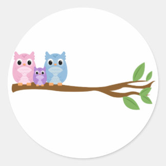 Pegatina Redonda Familia Wise Owl