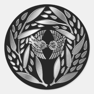 Pegatina Redonda Familia Yagyu Kamon Silver Chrome