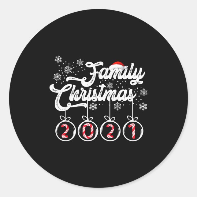 Pegatina Redonda Family Christmas 2021 Funny Cute Christmas Holiday (Anverso)