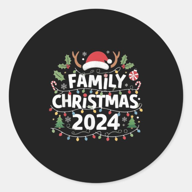 Pegatina Redonda Family Christmas 2024 Matching Family Christmas Xm (Anverso)
