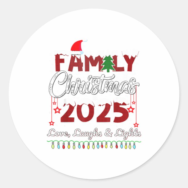 Pegatina Redonda Family Christmas 2025 Love, Laughs And Lights Holi (Anverso)