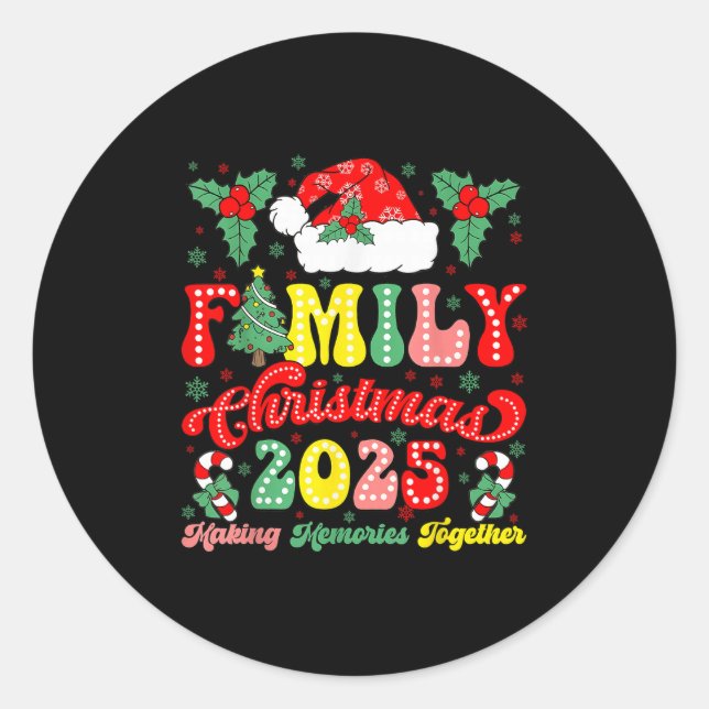 Pegatina Redonda Family Christmas 2025 Matching Outfit Xmas Squad S (Anverso)