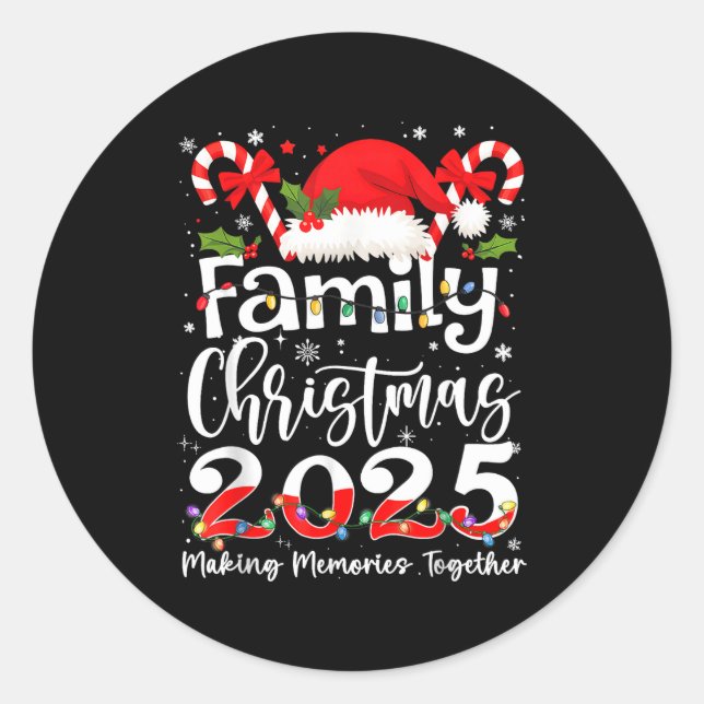 Pegatina Redonda Family Christmas 2025 Matching Outfit Xmas Squad S (Anverso)