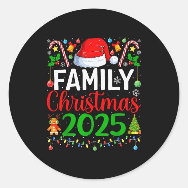 Pegatina Redonda Family Christmas 2025 Matching Pajamas Xmas Family (Anverso)