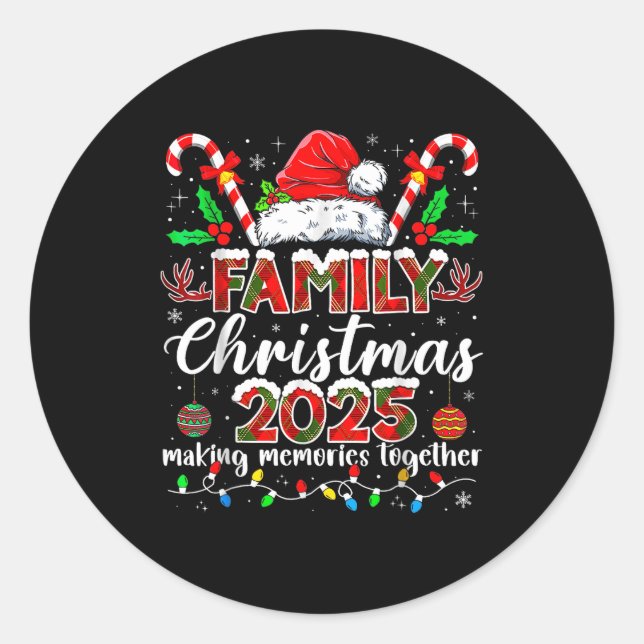 Pegatina Redonda Family Christmas 2025 Matching Santa Tee Xmas Paja (Anverso)