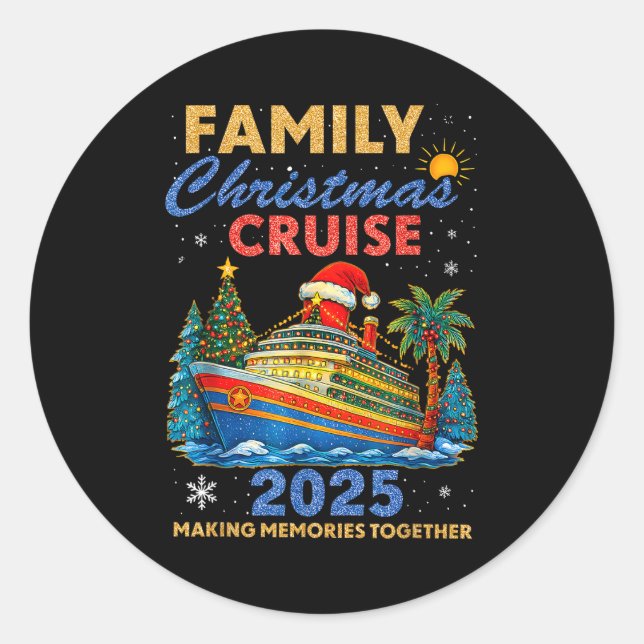Pegatina Redonda Family Christmas Cruise 2025 Matching Family Cruis (Anverso)
