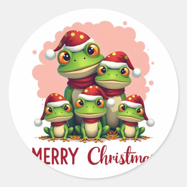 Pegatina Redonda Family christmas frogs (3) (Anverso)