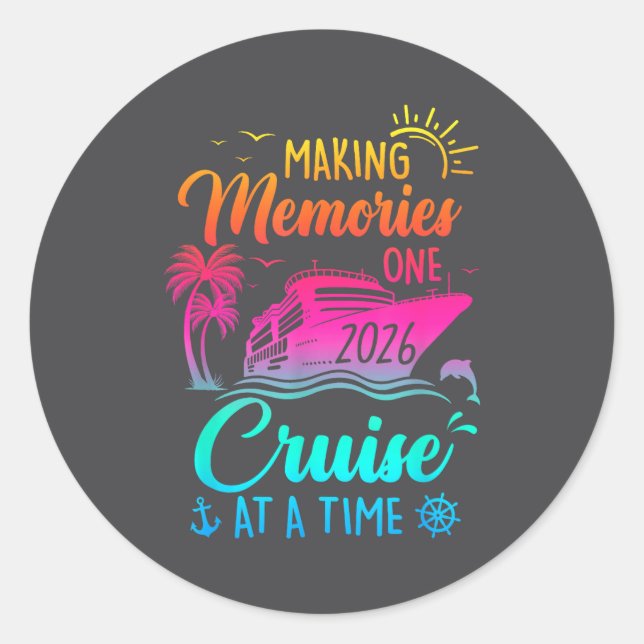 Pegatina Redonda Family Cruise 2026 Making Memories One Cruise At A (Anverso)