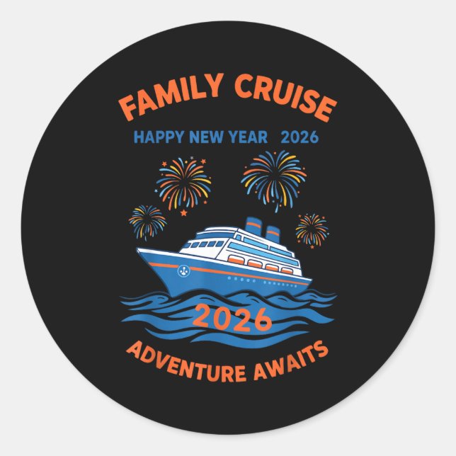Pegatina Redonda Family Cruise Happy New Year 2026 Adventure  (Anverso)