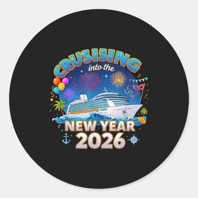 Pegatina Redonda Family Cruise New Year 2026 Vacation  (Anverso)