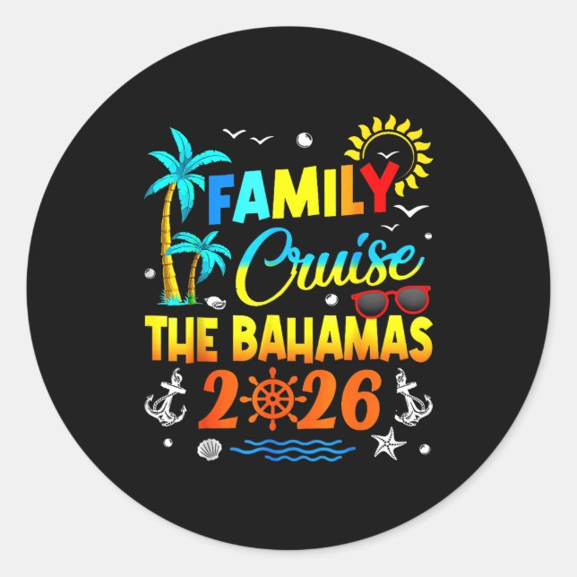 Pegatina Redonda Family Cruise The Bahamas 2026 Summer Matching Vac (Anverso)