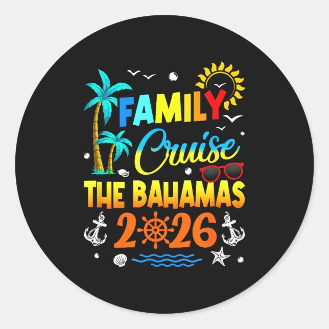 Pegatina Redonda Family Cruise The Bahamas 2026 Summer Matching Vac (Anverso)