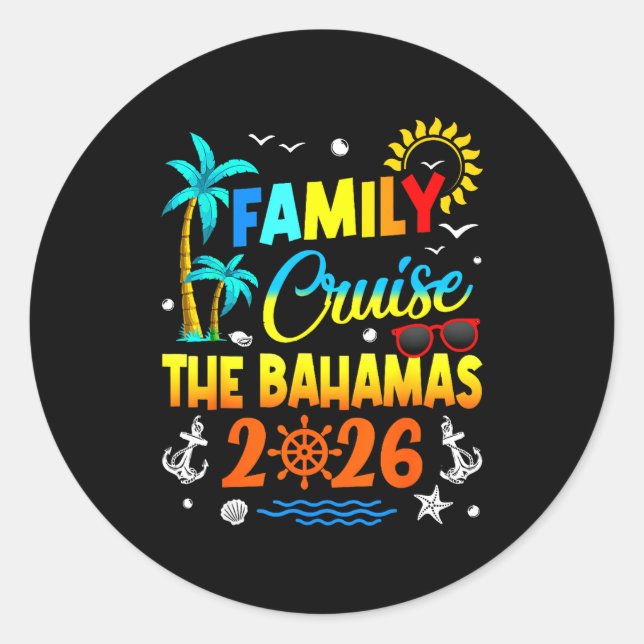 Pegatina Redonda Family Cruise The Bahamas 2026 Summer Matching Vac (Anverso)