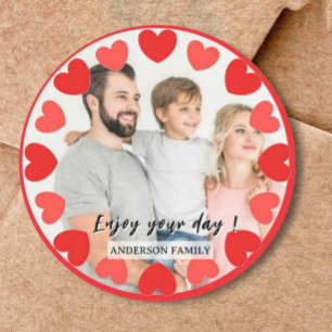 Pegatina Redonda Family Love birthday photo simple modern