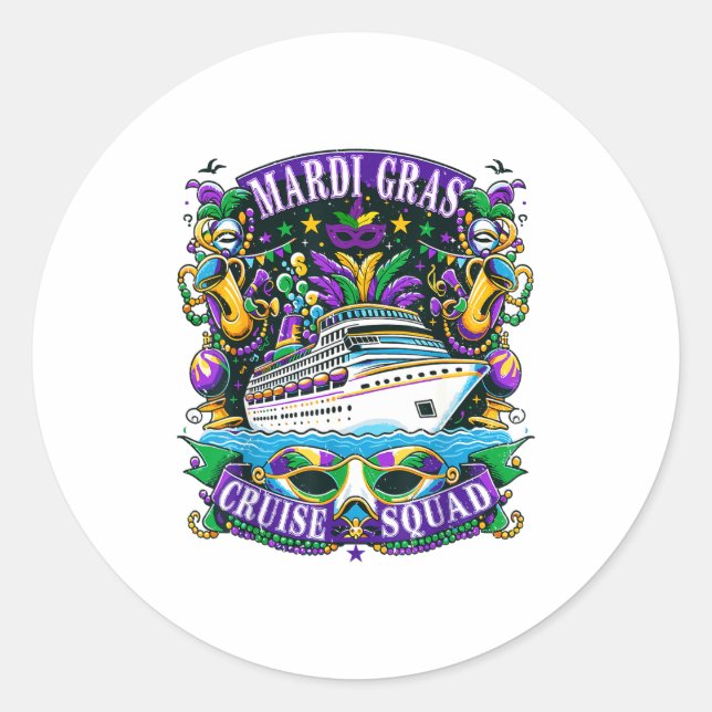 Pegatina Redonda Family Mardi Gras Cruise Squad Vacation Trip Ship  (Anverso)