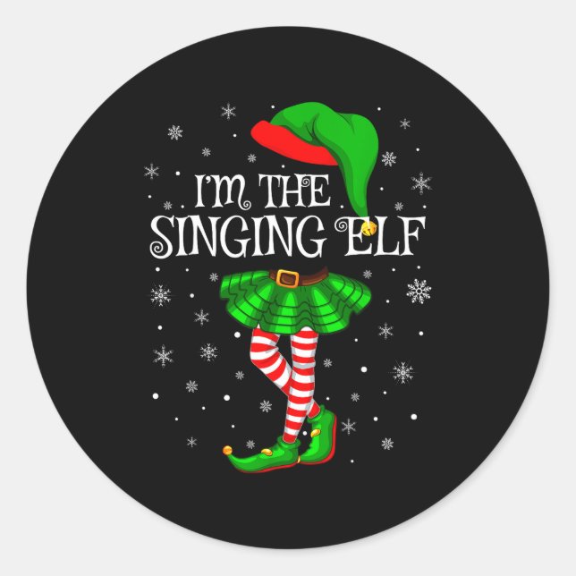 Pegatina Redonda Family Matching Women Girls I'm The Singing Elf Ch (Anverso)