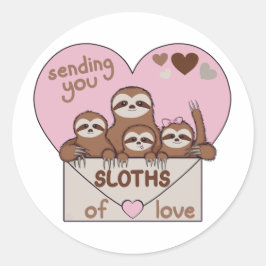 Pegatina Redonda Family of Sloths with Envelope, Heart and Text